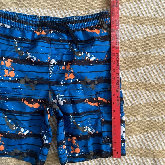 ✌️2/$10✌️ Vibrant Blue & Black Striped Swim Shorts w Paint Splatter – XL GUC - Picture 15 of 16